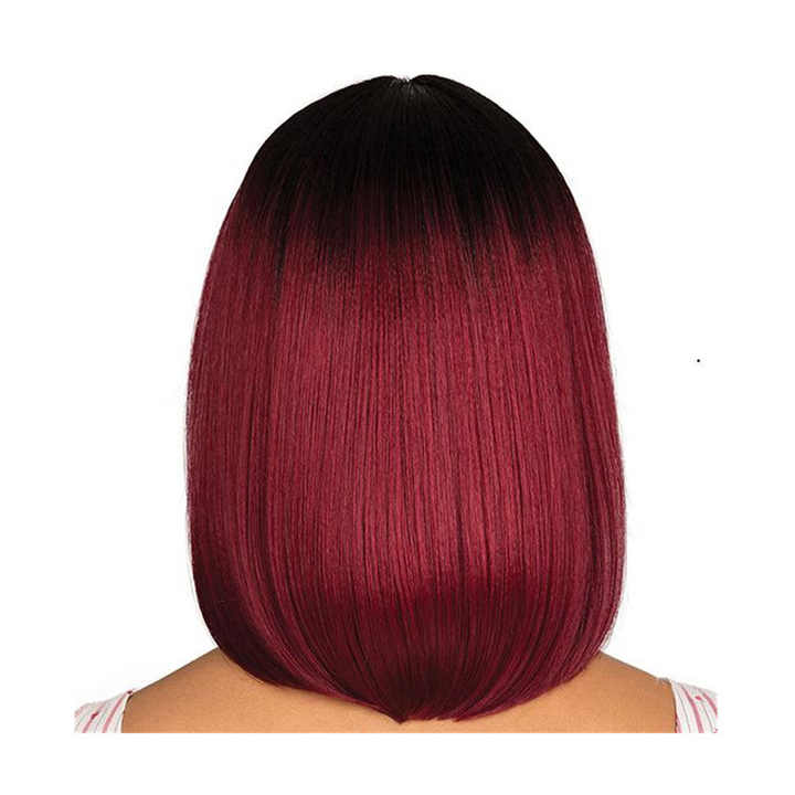 Short Straight Black Gradient Burgundy Wig