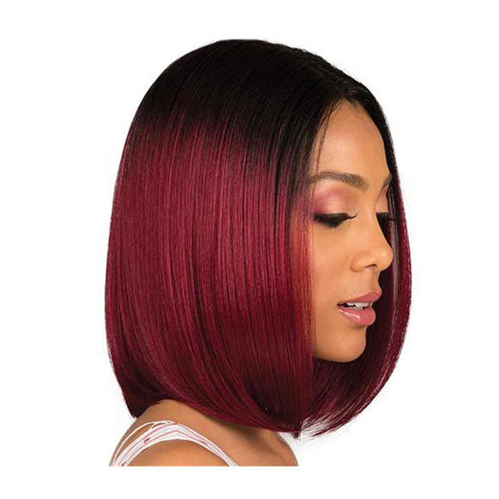 Short Straight Black Gradient Burgundy Wig