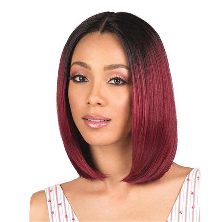 Short Straight Black Gradient Burgundy Wig