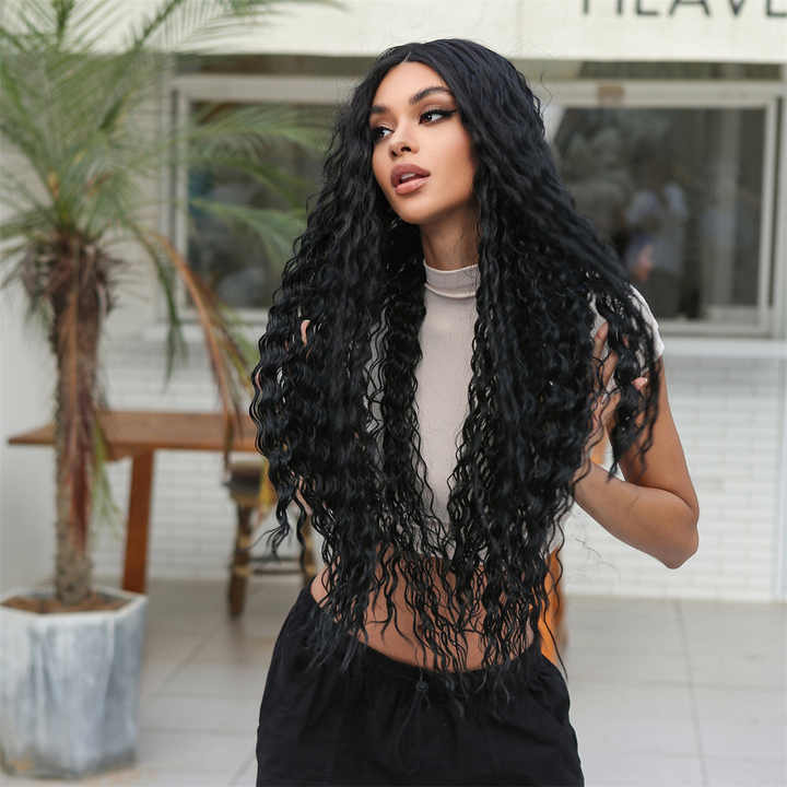 28" Black Natural Style African Imported Silk Fiber