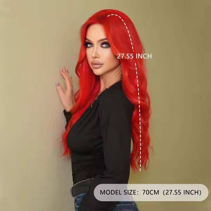 Vibrant Red Long Wig for Bold Fashion Style